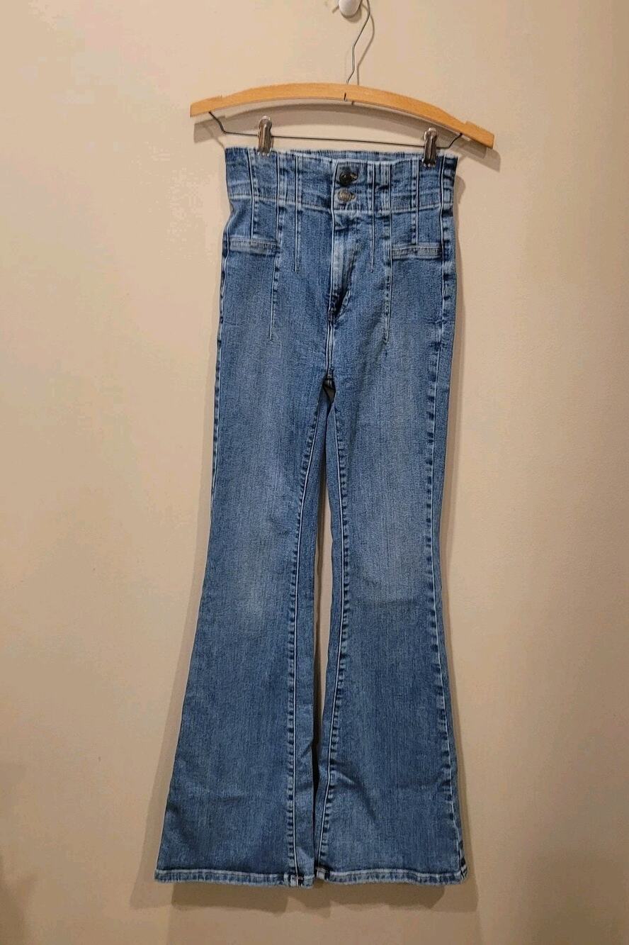 Free People We The Free High Rise Jayde Blue Flare Jeans Size 27 Stretch Boho